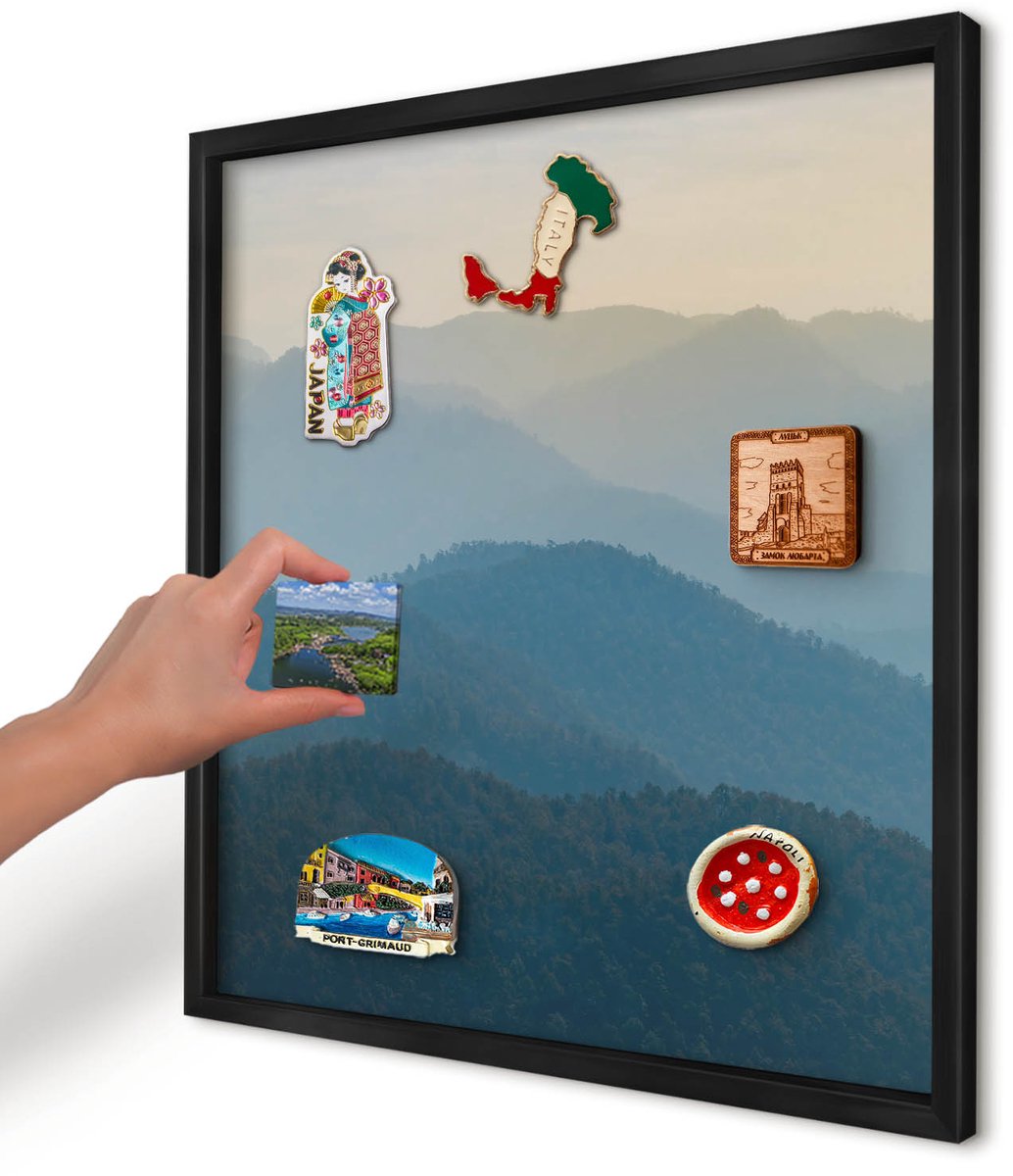 Artprintcave Groente Magneetbord mit Zwart Frame - 50x50 cm - Uitzicht Op De Bergen Magneetbord Voor Keuken - Fotografisch Wandbord Magnetisch - Landschappen