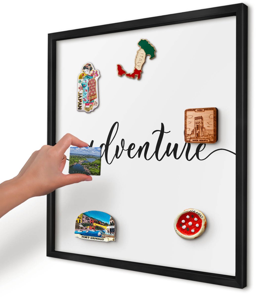 Artprintcave Wit Magneetbord mit Zwart Frame - 50x50 cm - Avontuur Geschreven Magnetische Organizer - Typografisch Magneet Bord mit Frame - Teksten