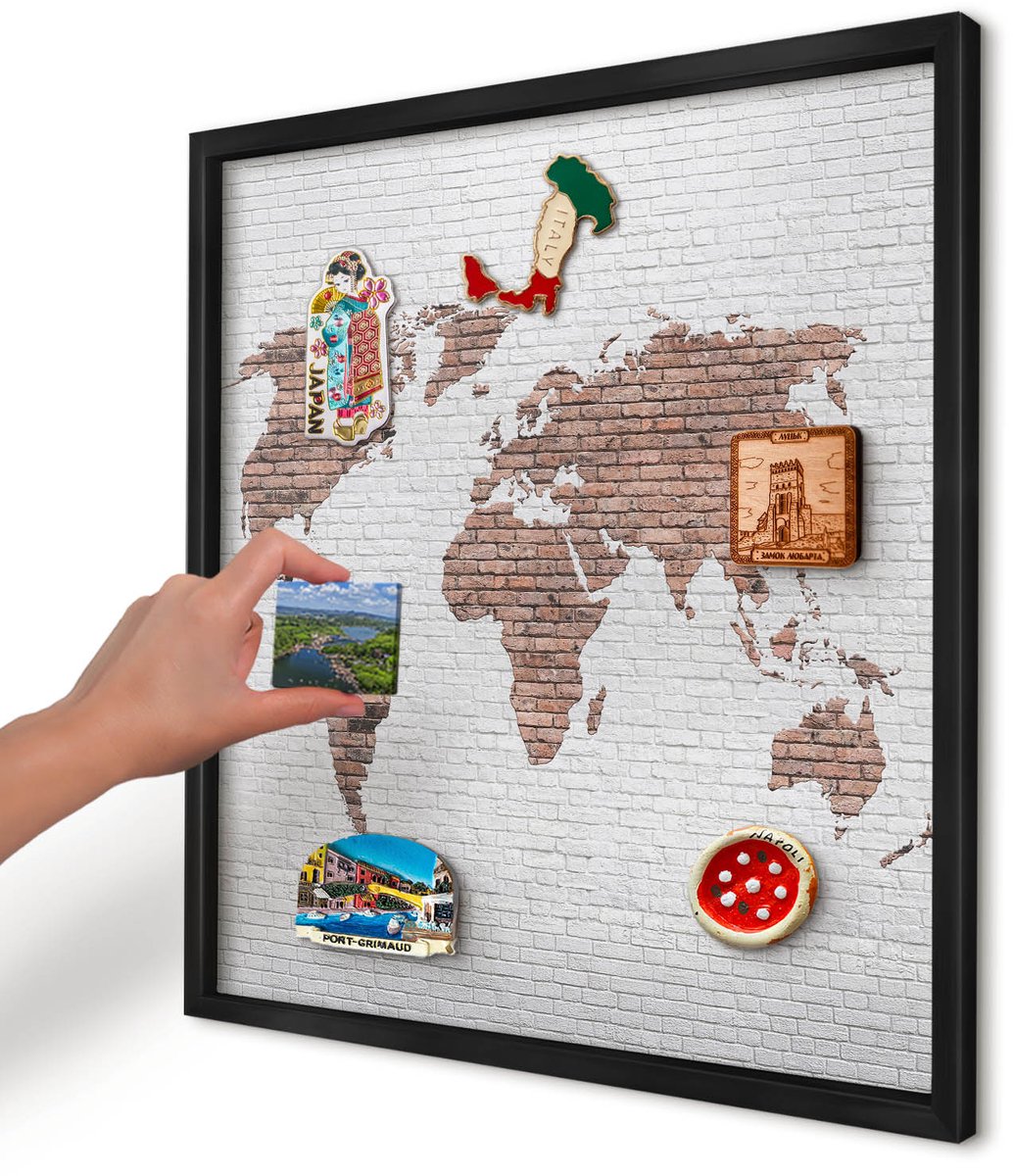 Artprintcave Bruin Magneetbord mit Zwart Frame - 50x50 cm - Bakstenen Plattegrond Wandbord Magnetisch - Industrieel/Loft Memobord Keuken - Kaarten