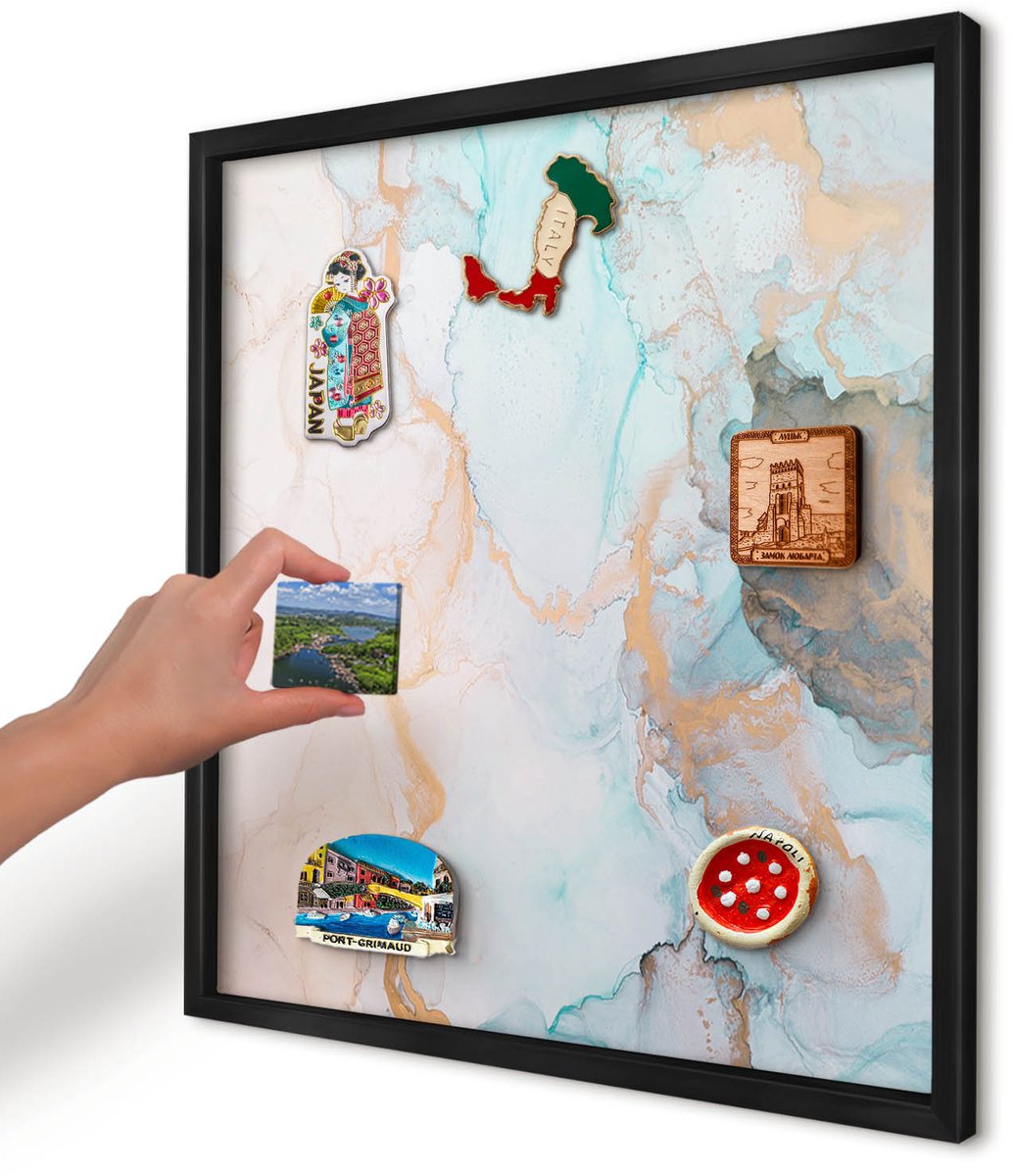 Artprintcave Beige Magneetbord mit Zwart Frame - 50x50 cm - Pastelvormen Notitiebord - Abstract Bord Voor Magneten - Abstractie