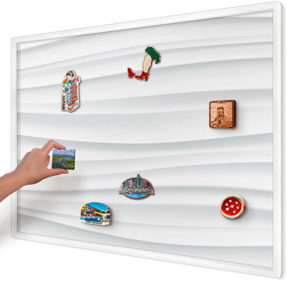 Artprintcave Wit Magneetbord mit Witte Lijst - 100x70 cm - Witte Golven Magneet Bord mit Frame - Minimalist Notitiebord - Achtergronden En Patronen