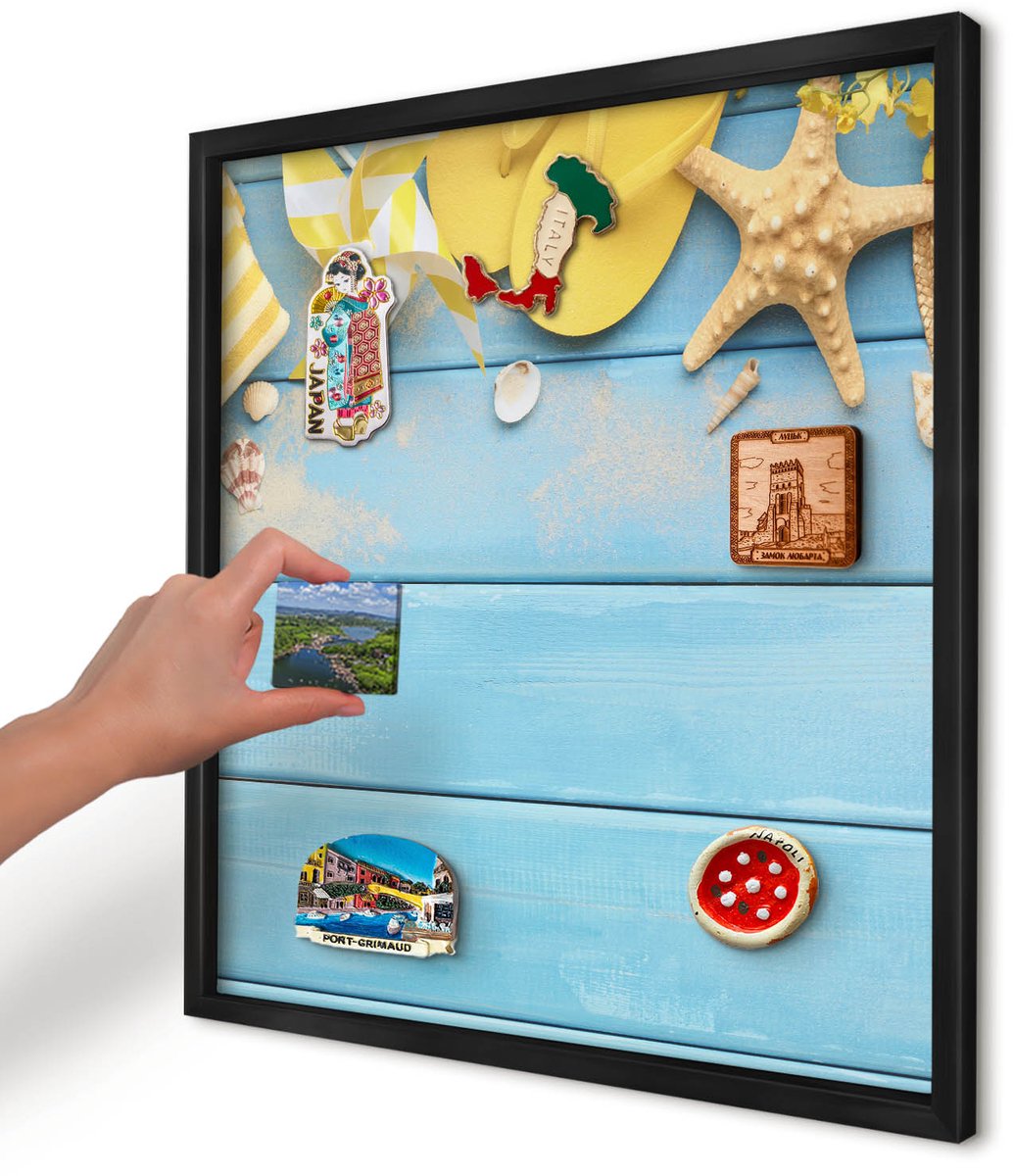 Artprintcave Blauw Magneetbord mit Zwart Frame - 50x50 cm - Strandsfeer Bord Voor Magneten - Boho Magneetbord Voor Foto's - Reis
