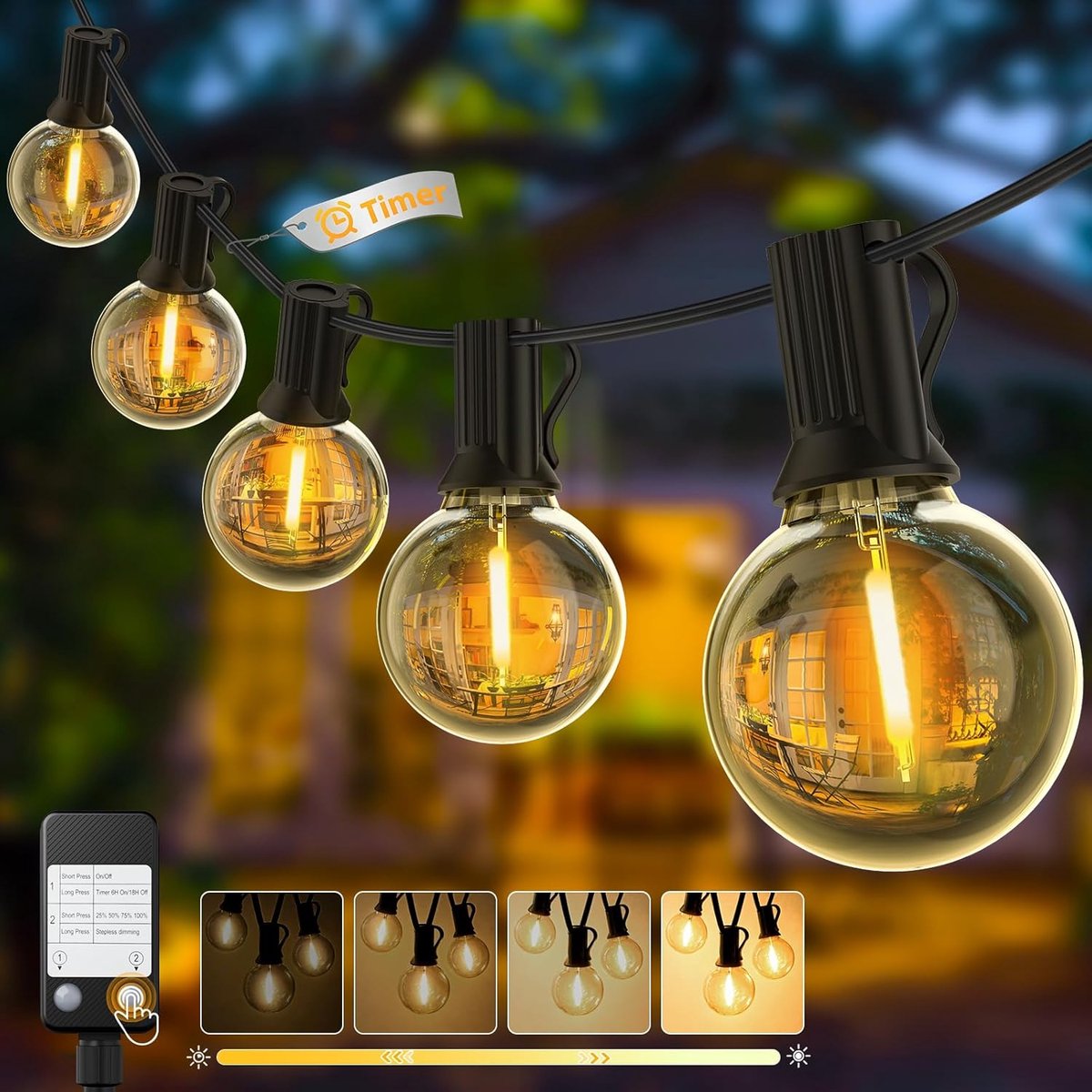 Buitenlampen LED 7,6 m - G40 met 12 lampen - Warm wit - Ideaal voor tuinverlichting - ShopVlot