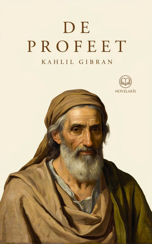 Couverture de livre avec peinture d'un vieil homme à barbe grise et foulard. Titre : Le Prophète, Khalil Gibran.