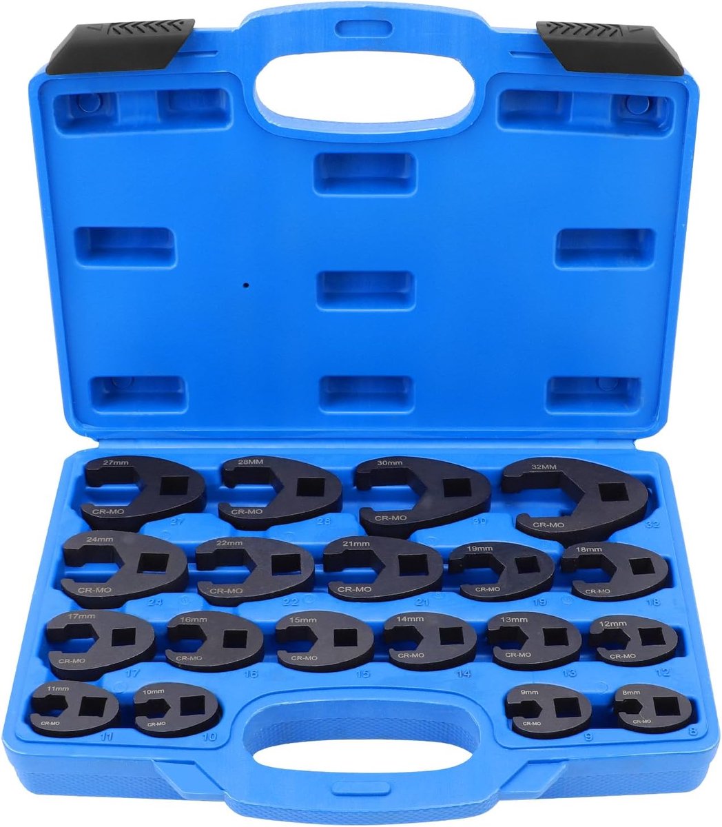 19 PCS Crowfoot Slrues Set 8mm Tot 32 Mm Koolstofstaal Crowfoot Flare Noot Set voor Verlengstangen Ratchet Sleutels