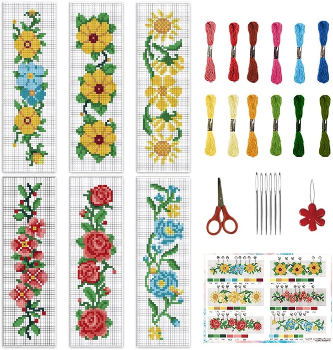 6 Set Kruissteek Bladwijzer Kit Rose Bloem Diy Kruissteek Kit 20 cm x