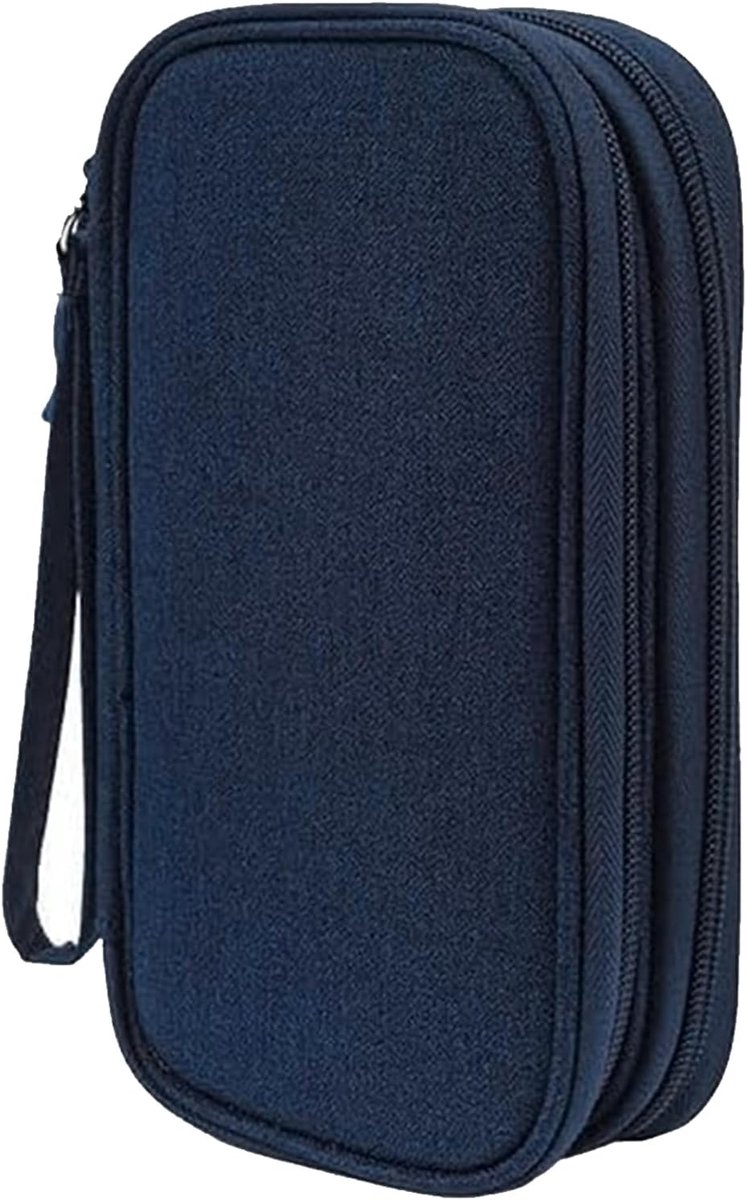 Kabeltas, draagbaar, dubbele reisorganizer, universele kabelorganizer, reistas, elektronische accessoires voor USB, Navy Blauw, 19 x 11 x 5,5 cm, kofferorganizer