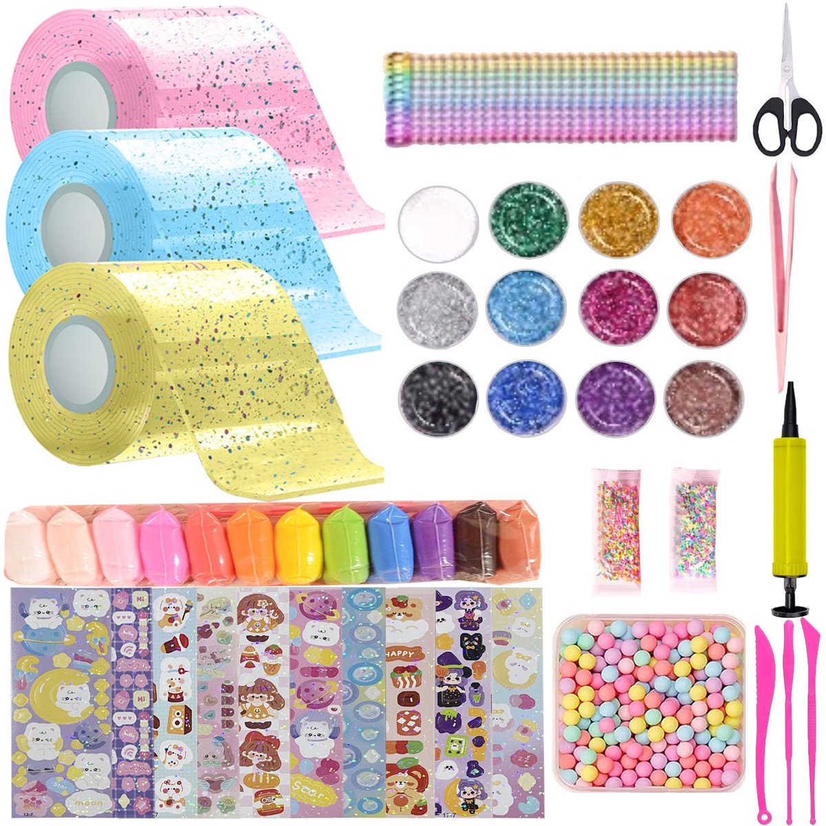 53 stuks Nano Tape, Nano Tape Bubbles Set met 3 Nanotape (5 cm x 3 m) + 50 Deluxe Materiaalpakketten, Nanoband voor Stressvermindering en Plezier, Bubbles DIY Set voor Meisjes, Jongens