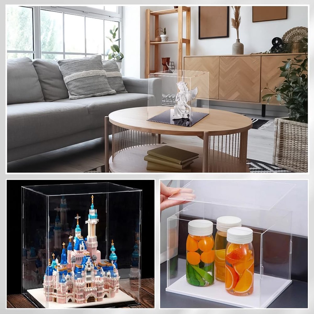 Transparante acryl vitrine met zwarte basis en rubberen ringen, 26 x