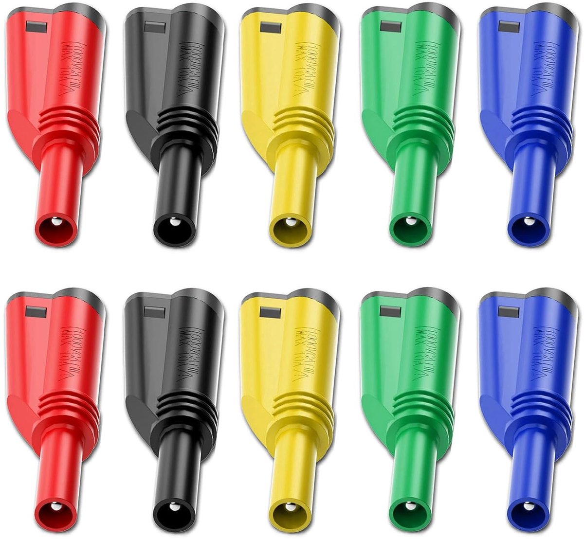 10 stuks 4 mm stapelbare ommantelde banaanstekkers veiligheid volledig geïsoleerd soldeervrij schroefbevestiging DIY connectoren 5 kleuren