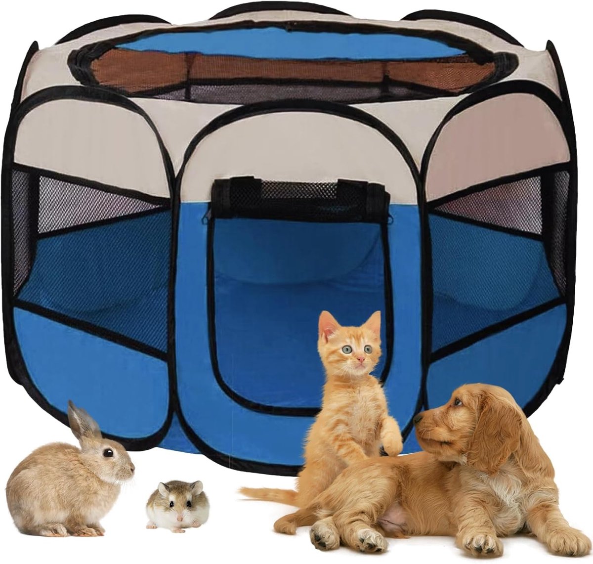 draagbare hondenren, 74 x 74 x 43 cm, draagbaar hondenhok voor binnen en buiten, voor honden, katten, konijnen en kleine dieren, zowel binnen als buiten (blauw)