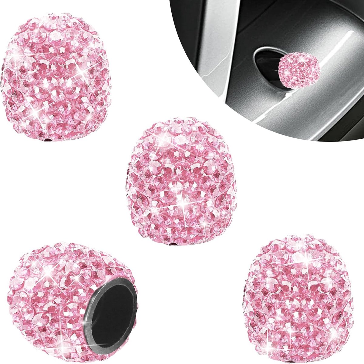 Ventieldoppen voor de auto, kristaldiamant, strassteentjes, ventieldoppen voor fiets, universeel bandenventiel, stofdoppen, diamant ventielschachtdecoratie voor motorfiets (roze)