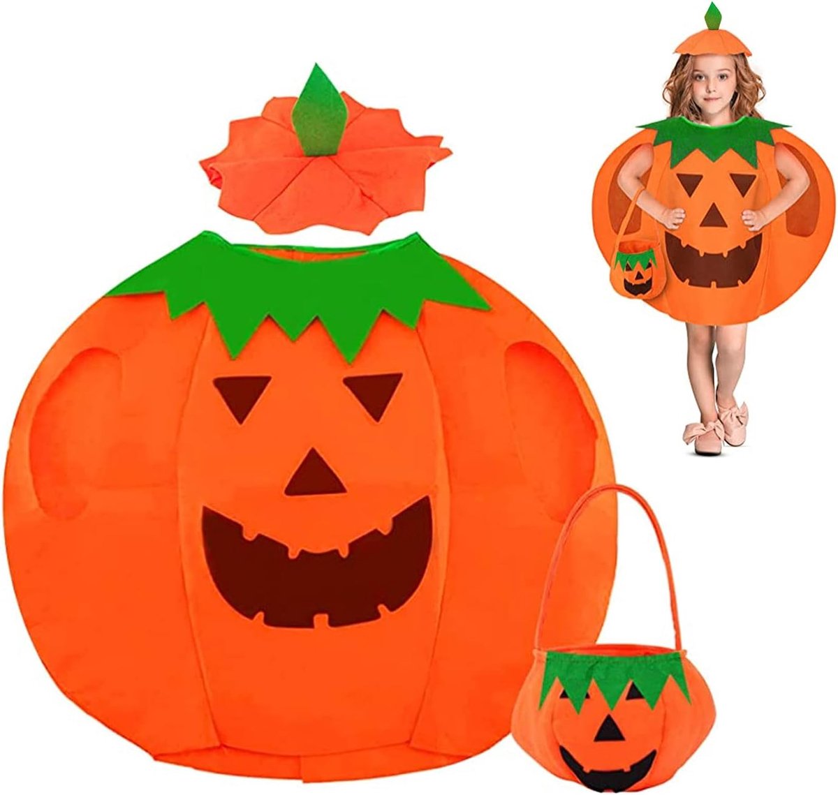 Halloweenkostuum Pompoen voor Kinderen Met Pompoenmand en Hoed