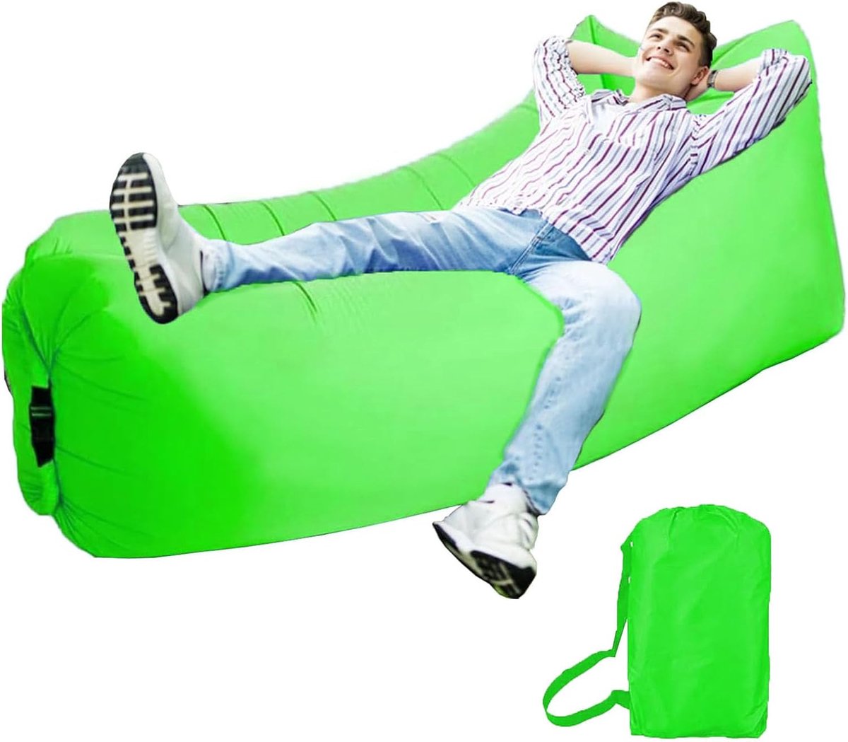 zitzak, luchtbank, outdoor, camping, opblaasbare strandbank, met draagbaar pakket (groen)