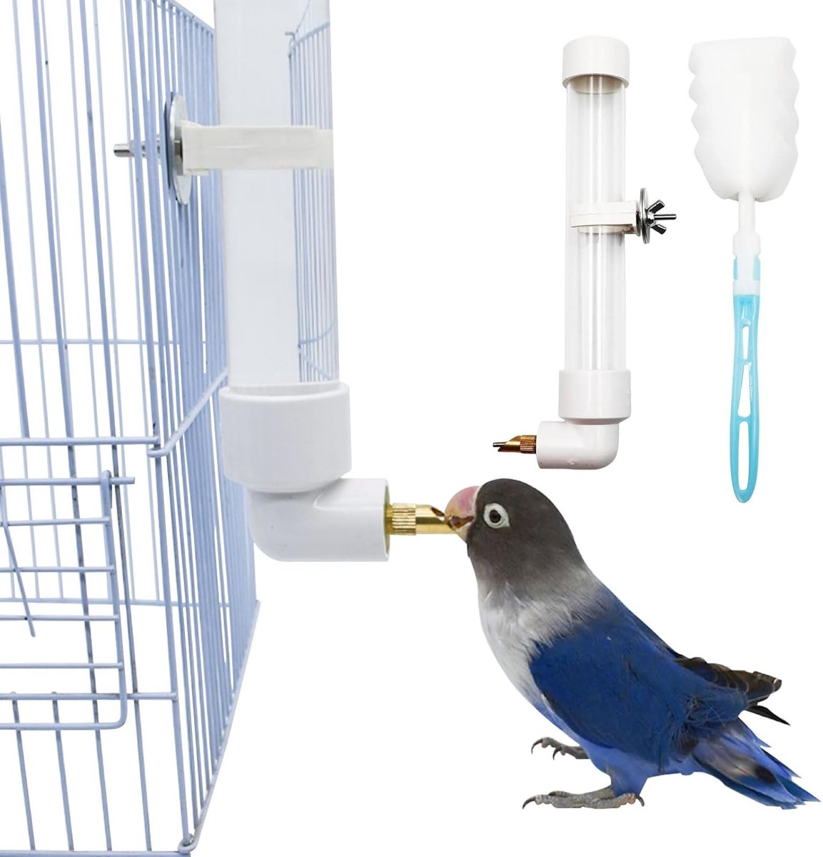 automatische papegaai waterdispenser met reinigingsborstel, vogelkooi