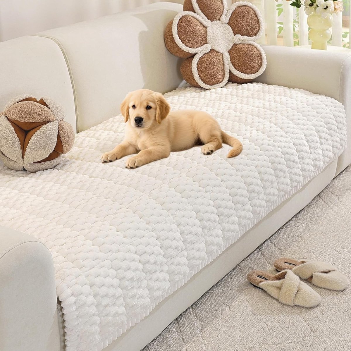 Dikke Fluwelen Sofa Hoes voor Chaise Longue en Hoekbank, Antislip en Super Schuim, Wit, 90x120cm