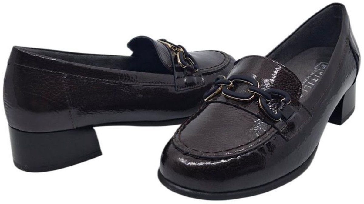 Pitillos 11635 marron mocassin in lakleer met hakje 3 cm voor steunzolen