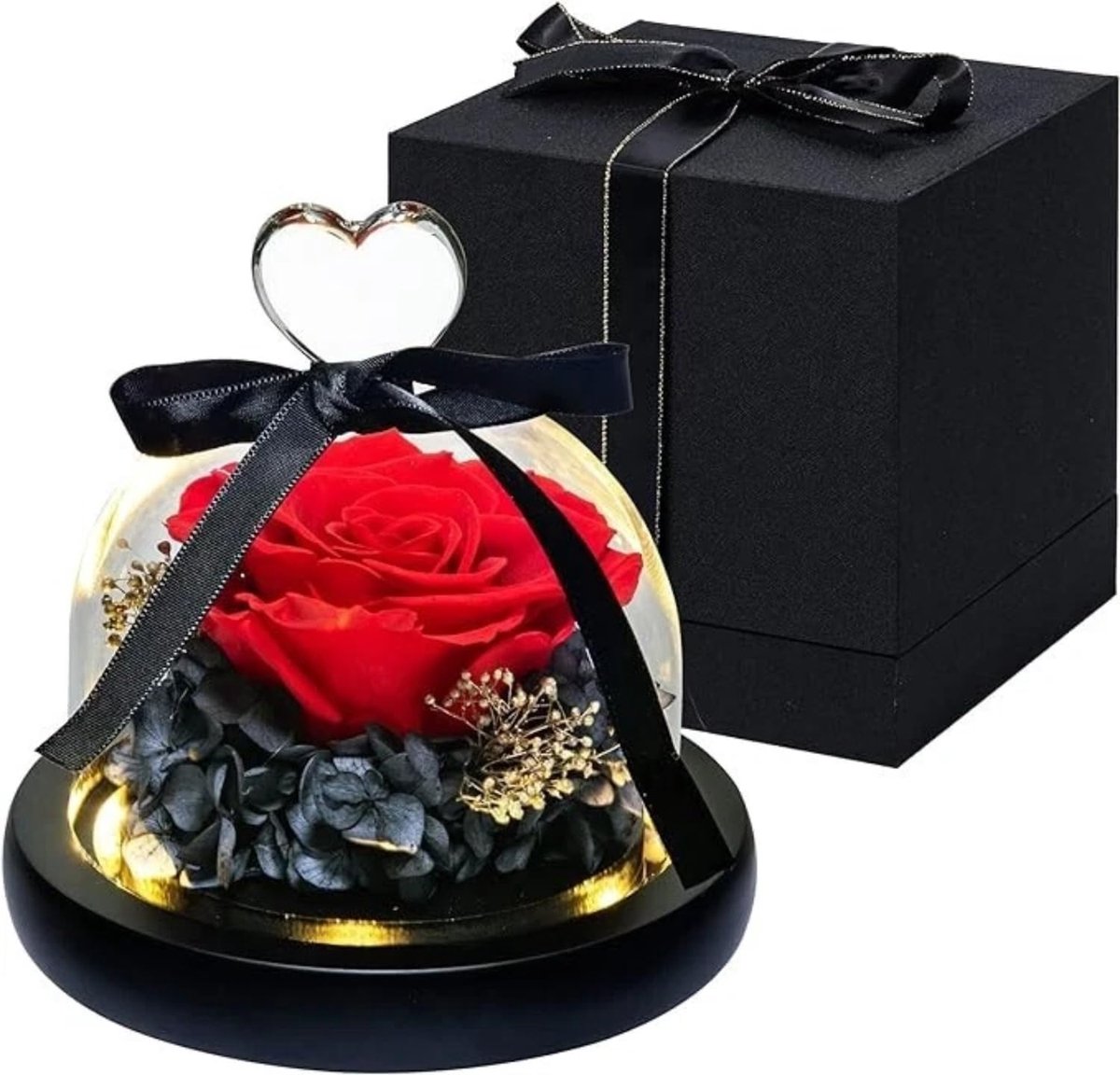 roos in glas, eeuwige roos met geschenkdoos als cadeau voor vrouwen