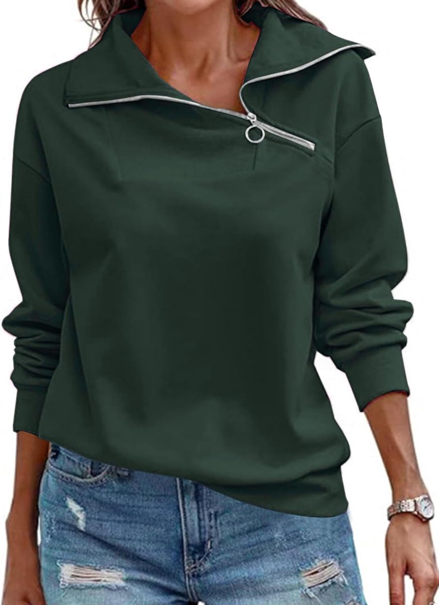 Pullover Dames Sweatshirt Herfst Kwart Ritssluiting Lange Mouwen