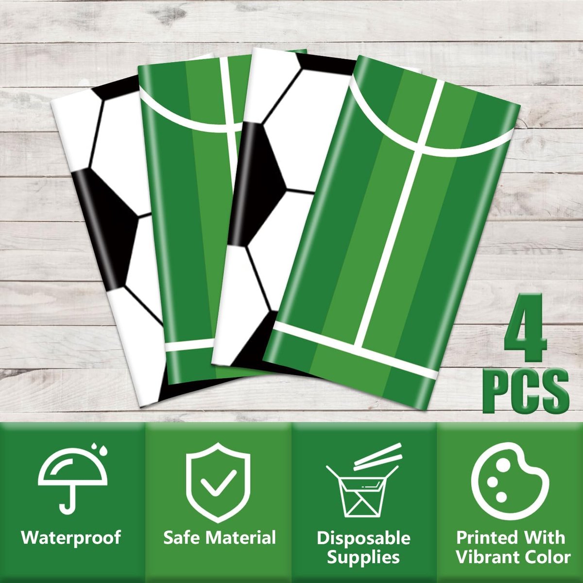 - 4 stuks voetbal-thema feestdecoraties tafelkleden voor sportevenementen kinderbal-thema benodigdheden, 130 x 220 cm, 2 stijlen