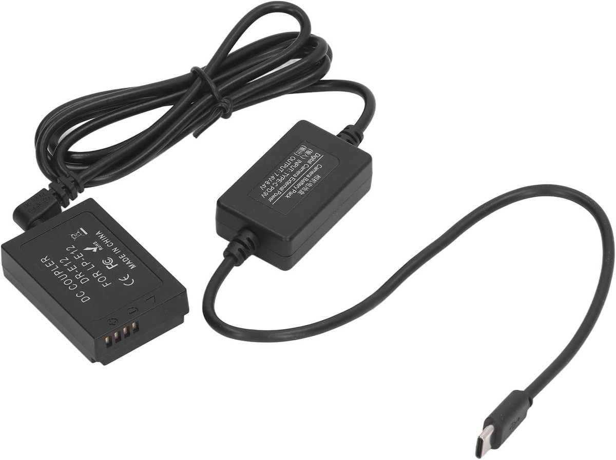 lyrlody LP-E12 Dummy-batterij, Digitale Camera DC-koppeling Vervanging met Type C Voedingsadapter, voor M50 M200 M50 Mark II M100 M10 M2 Camera's