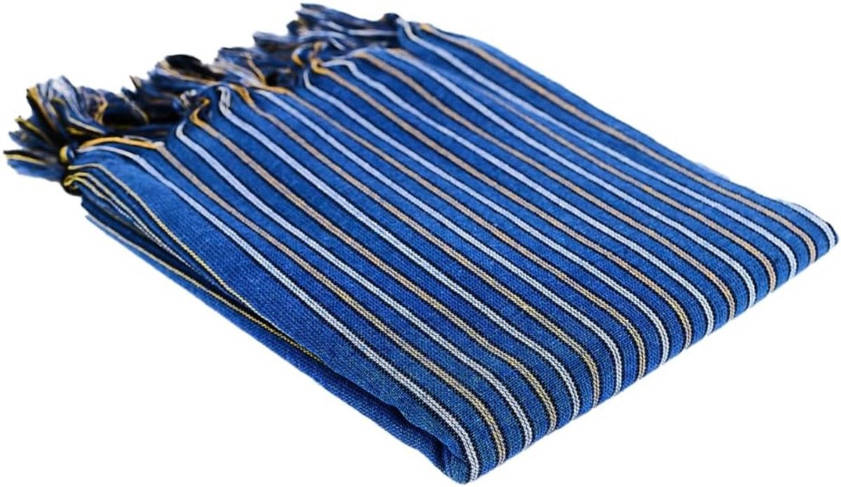 Hamamdoek Rhodos 75 x 175 cm saunahanddoek blauw gestreept vast 100