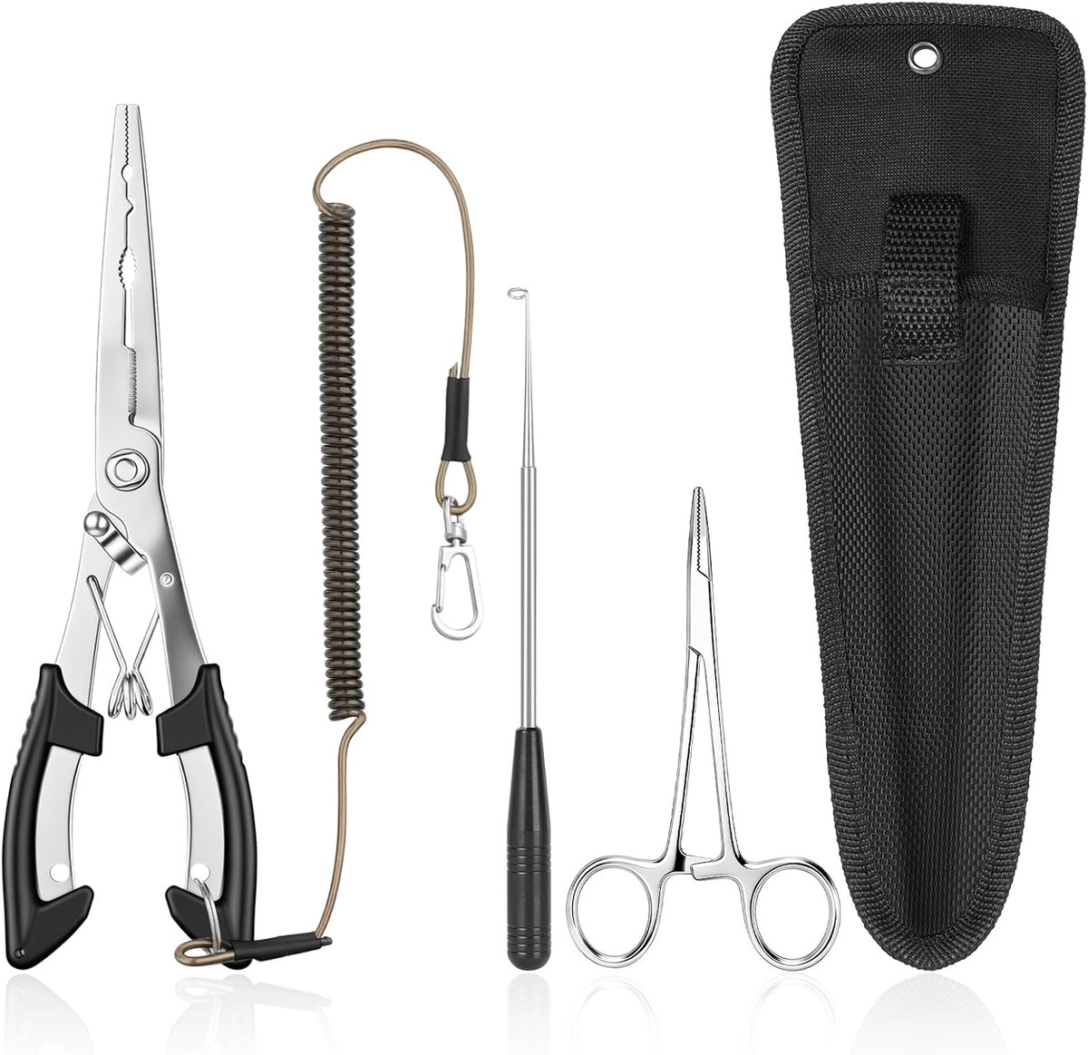5-Delige Draagbare Vistangenset Met Koord En Etui, Inclusief Multitool, Gebogen Vistang En Onthaaktang Voor Het Verwijderen Van Haken En Splitringen, Viscadeau Voor Mannen