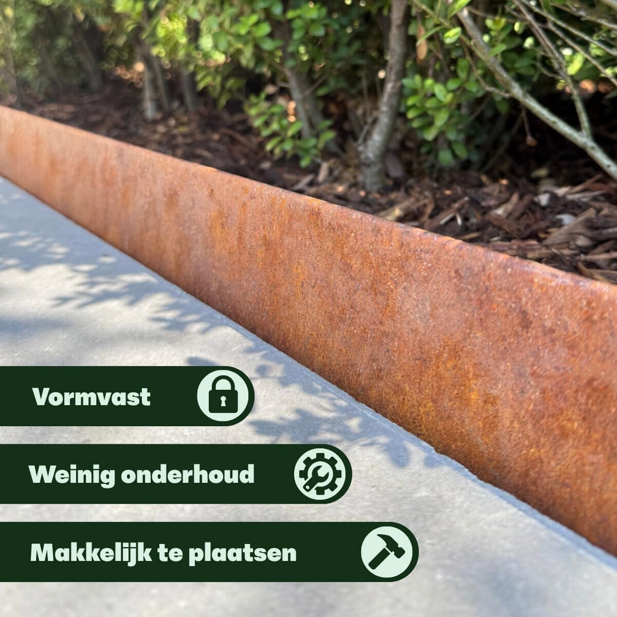 Tuinrand van cortenstaal, 1 m, 16 cm hoog, flexibele gazonrand