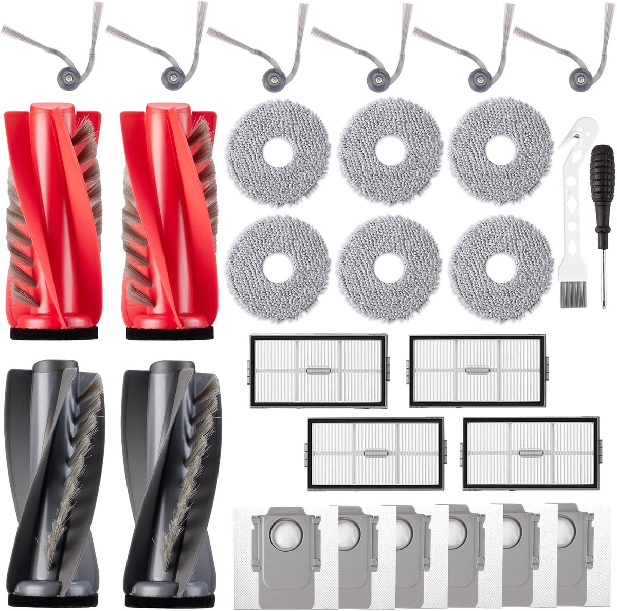 28 stuks accessoires voor Roborock Saros 10R robotstofzuiger, reserveaccessoires, 4 hoofdborstels, 6 dweilpads, 6 stofzakken, 6 zijborstels, 4 HEPA-filters, 1 reinigingsborstel, 1