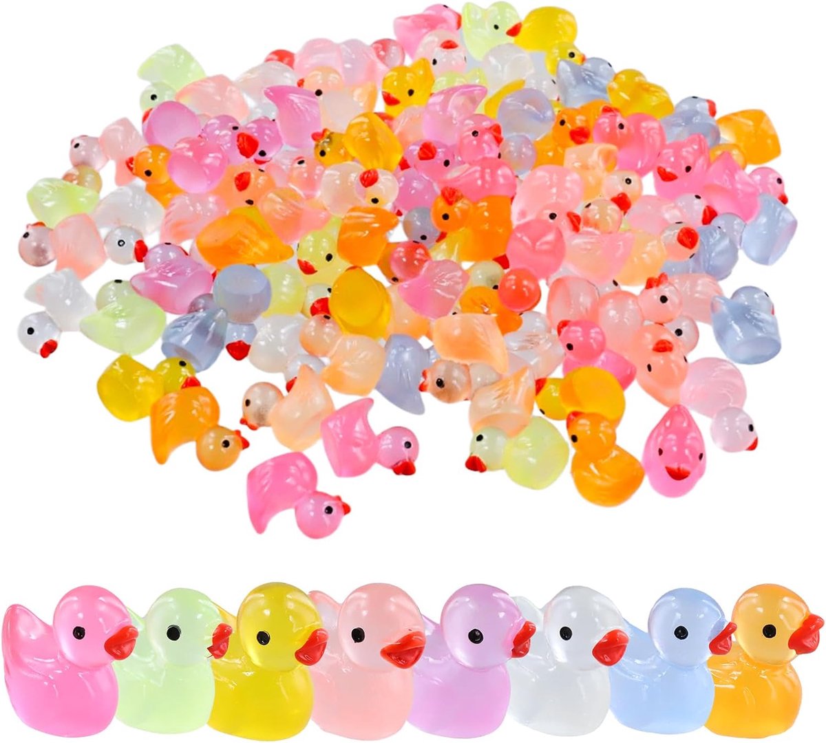 100 stuks mini-eend van hars, miniatuur, eendenfiguren, 10 kleuren