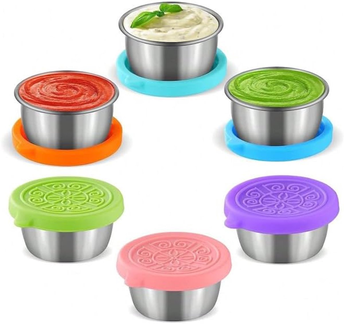 6 stuks saladedressing-containers, 50 ml kruidencontainers met deksels, dip-sausbeker voor lunchbox, lekvrije opbergcontainer voor lunchreizen