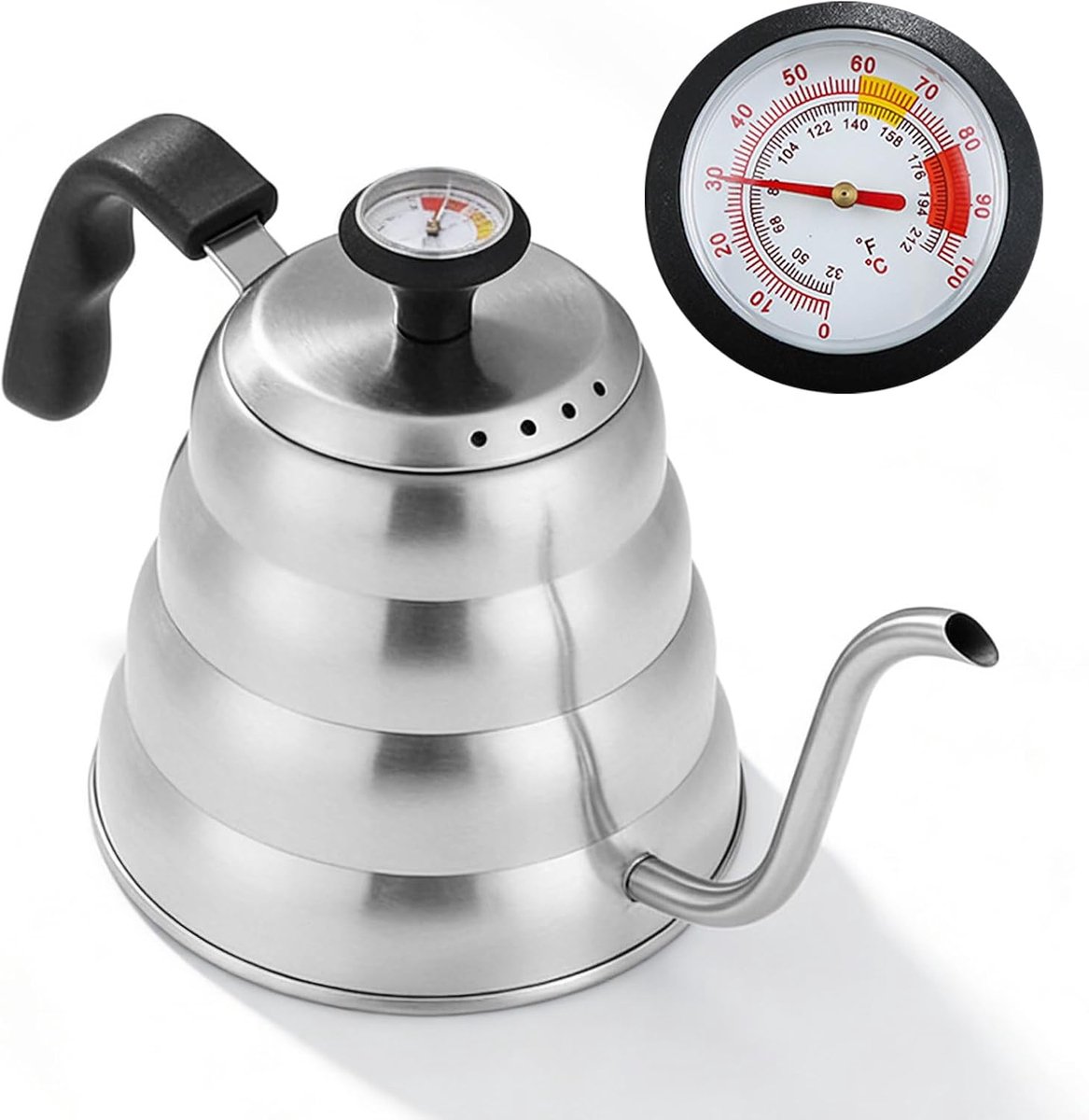 waterkoker, 1 l zwanenhalsketel roestvrij staal, koffieketel met