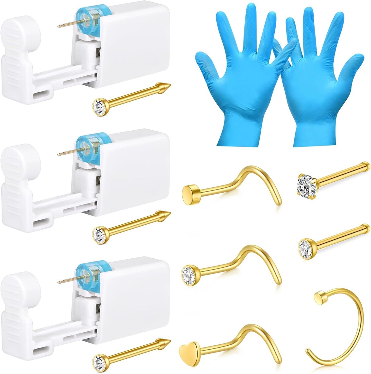 Neuspiercing pistoolset, 4 stuks neuspiercing pistool met