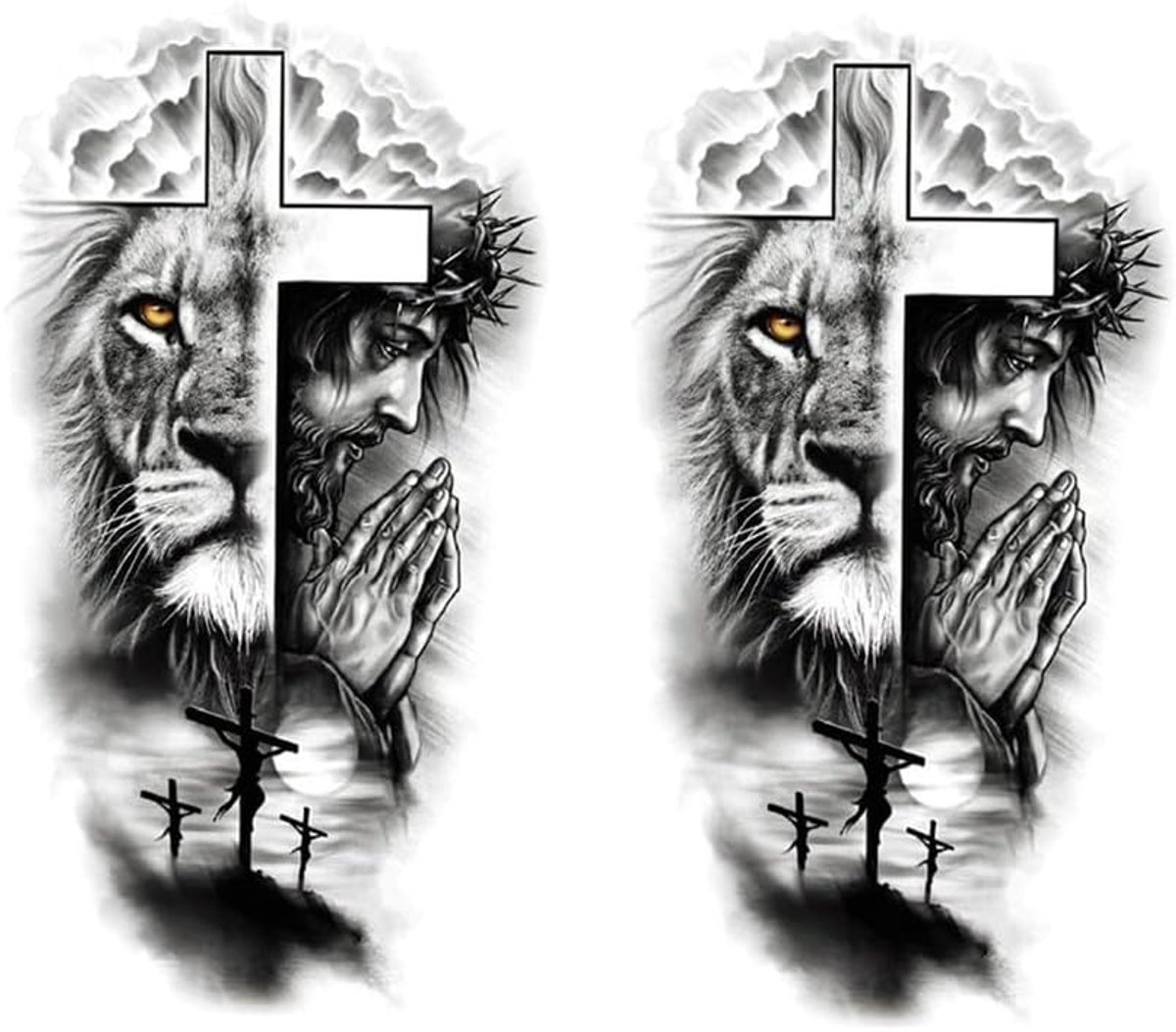 Tijdelijke religieuze leeuwen kruis tattoo Jezus tatoeage XQB380x2