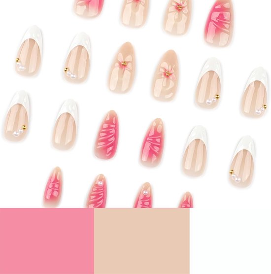30 Stuks French Press on Nails Y2K Design, Handgemaakte 3D Bloemgolven Nagelkunst, Fake Nagels met Volledige Afdekking - DIY Manicure voor Vrouwen — afbeelding 3