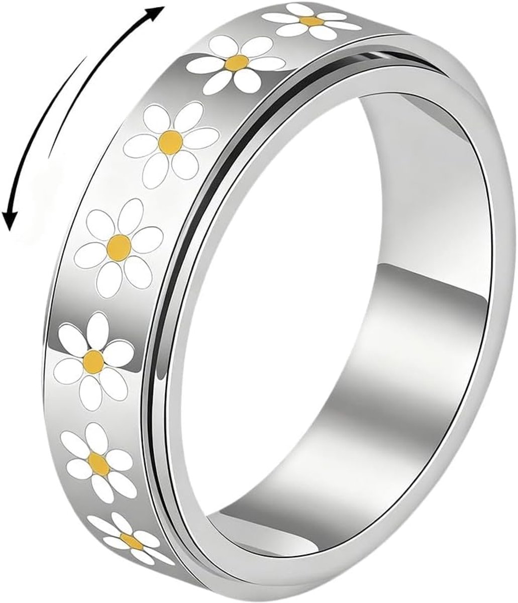 Anxiety Ring Damen Drehbarer Gänseblümchen Fidget Ring aus Edelstahl