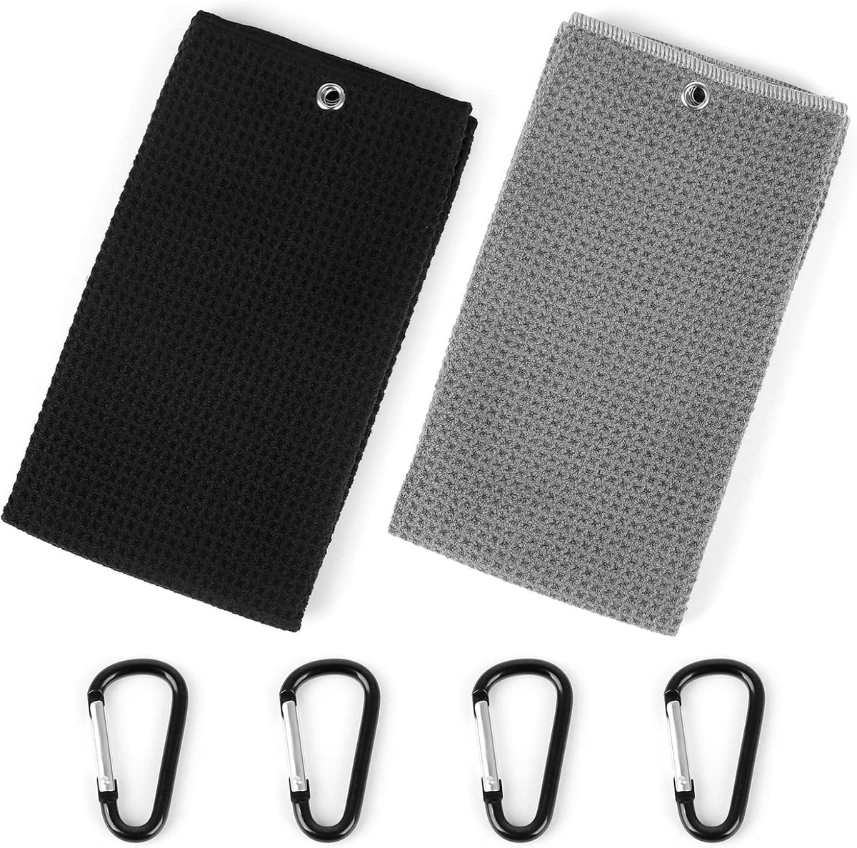 2 stuks microvezel golfhanddoek met 4 stuks clips, 40 x 50 cm
