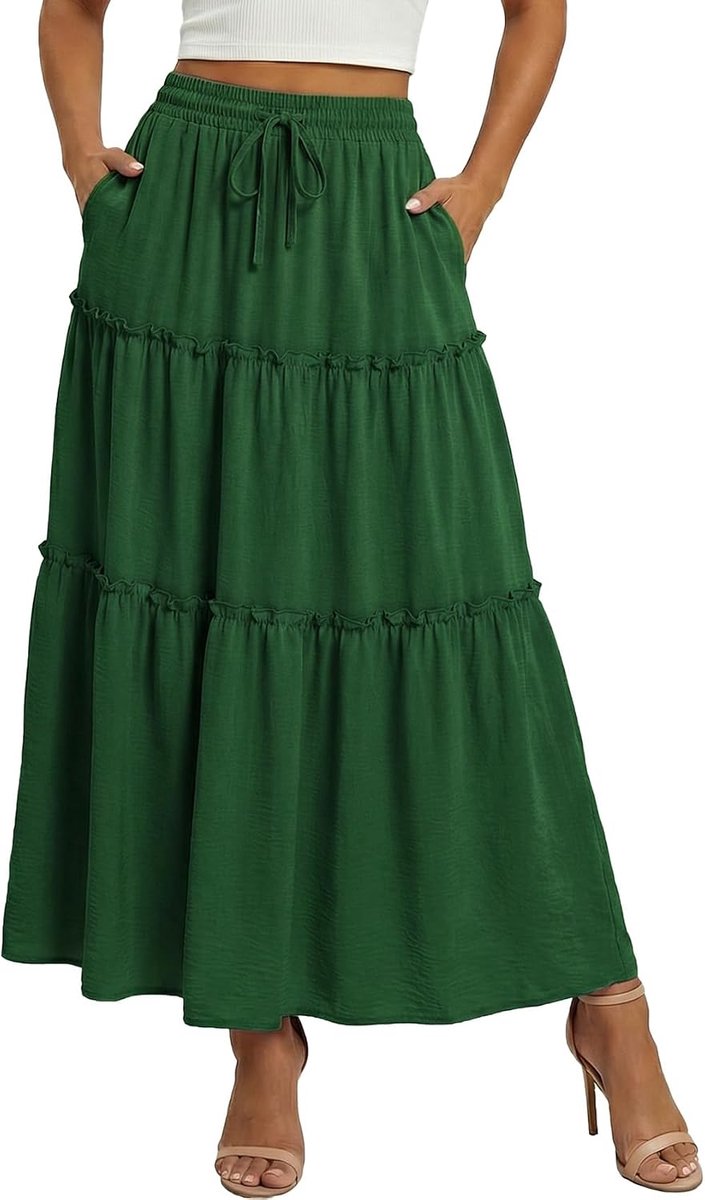 Maxirok voor dames, dierenrok met zakken, elastische tailleband met