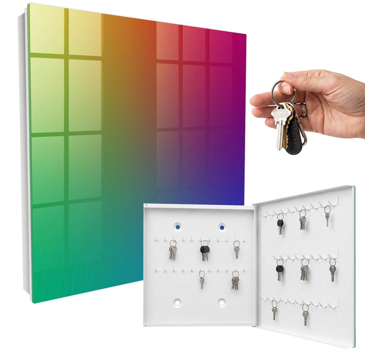 WallMuralia - Sleutelkast - 30x30x5 cm - met 50 haken - Kleurrijk Verloop Sleutelkastje Gang - Groente Sleutelbox - Rechtsopenend - Wit interieur
