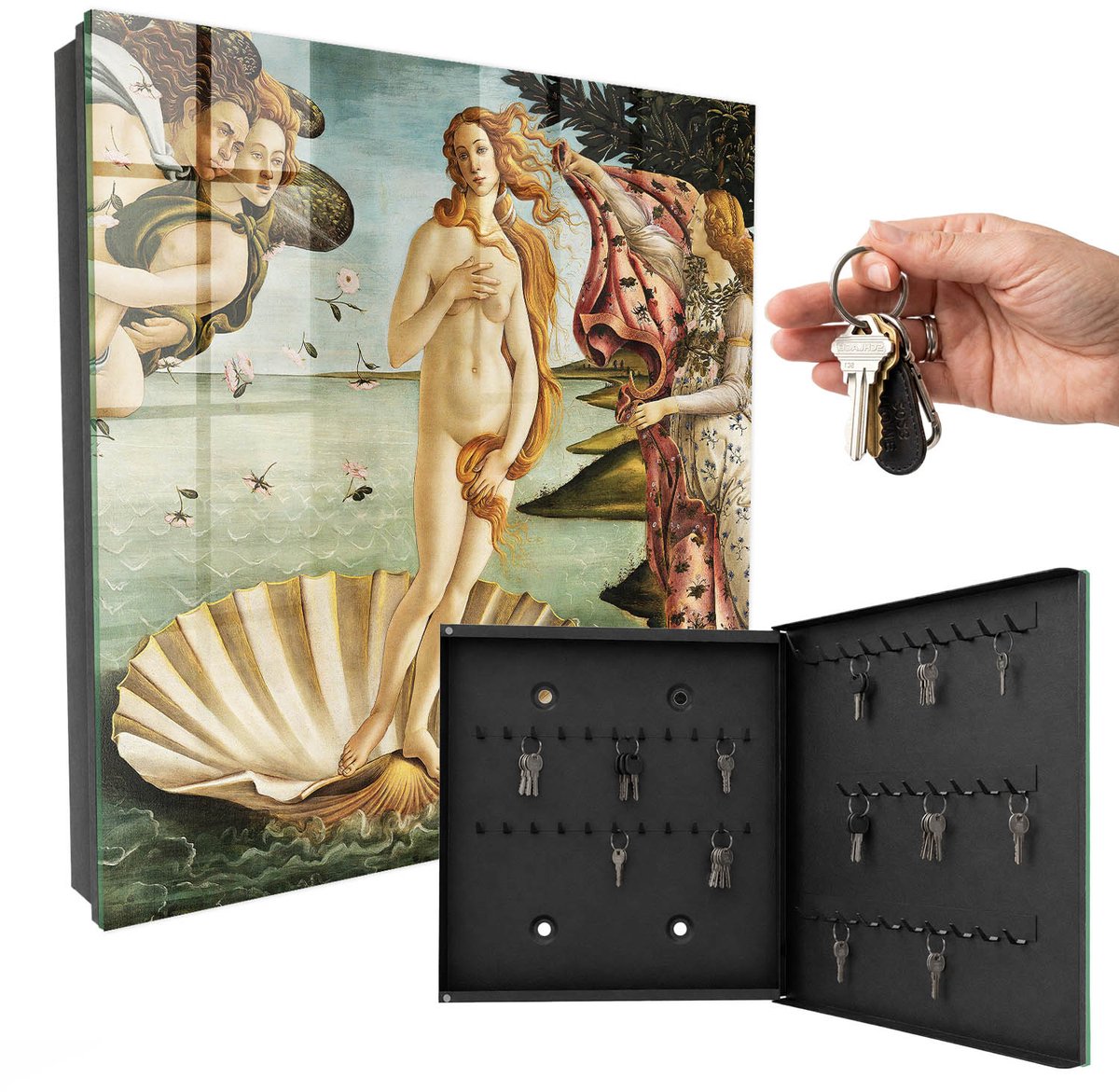 WallMuralia - Sleutelkast - 30x30x5 cm - met 50 haken - De Geboorte Van Venus Design Sleutelkastje - Groente Sleutelbox - Rechtsopenend - Zwart interieur