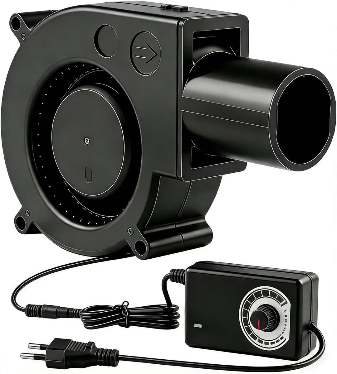 radiaalventilator 12 V met toerentalregelaar en luchtuitlaat, ventilator 220 V regelbaar AC radiale ventilator DC 3-12 V, ventilator voor camping, BBQ, koeling, opblaasbare kachel