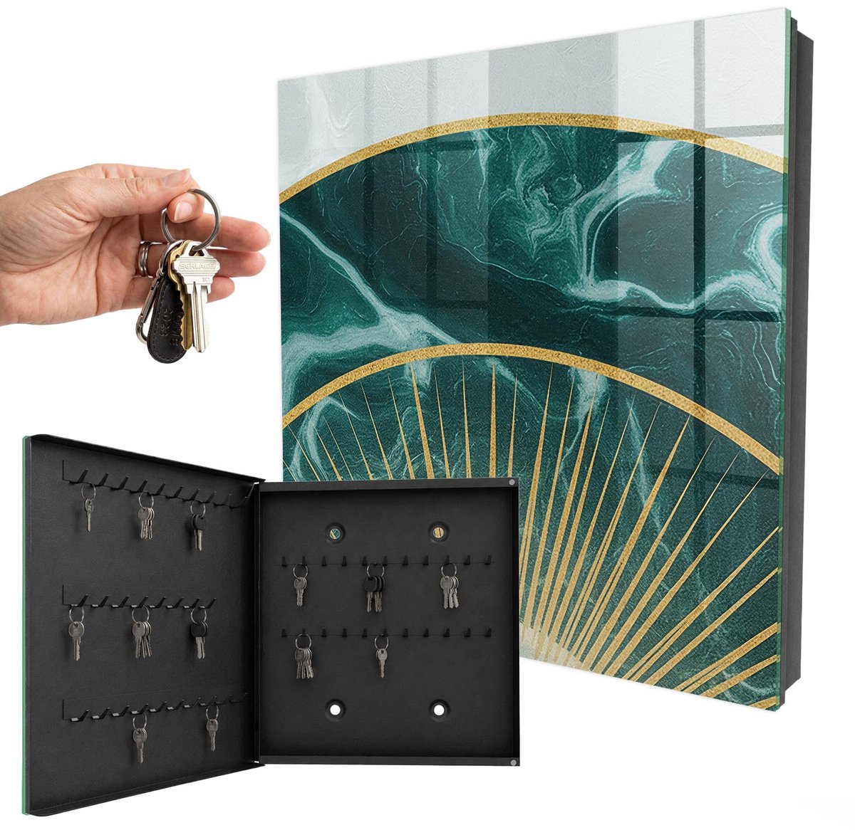 WallMuralia - Sleutelkast - 30x30x5 cm - met 50 haken - Elegante Harmonie Groot Sleutelkastje - Groente Sleutelbox - Linksopenend - Zwart interieur
