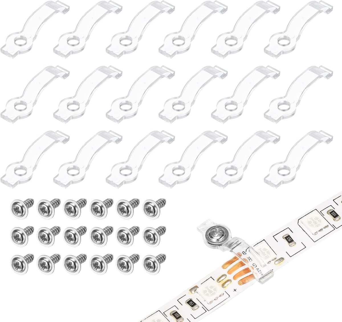 Strip Light Clips, 60 stuks Clear LED Strip Light Montagebeugel met Compatibele Schroeven Eenzijdige Bevestigingsclip voor 12mm Breedte LED Lichtstrips