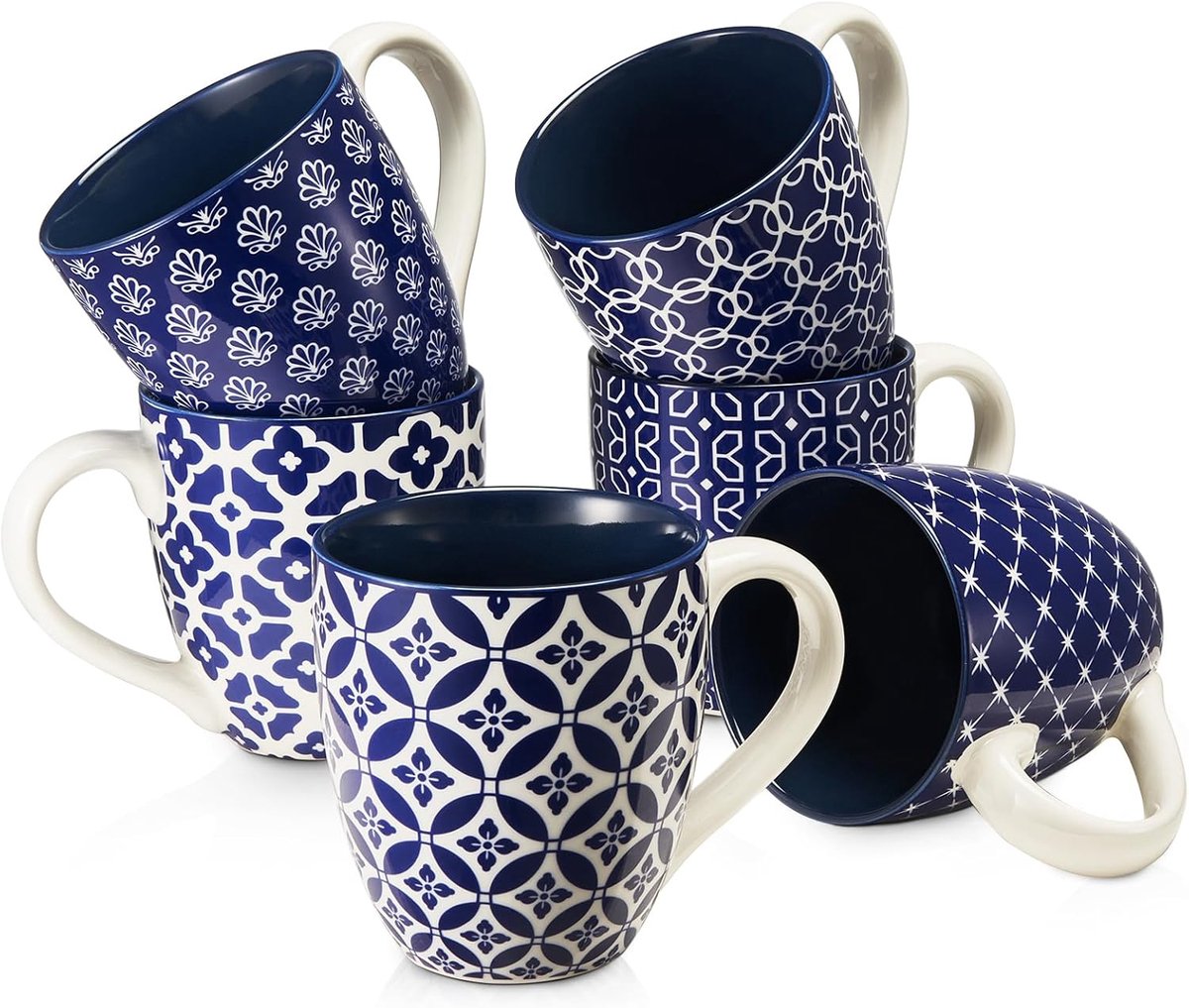 Set koffiemokken, 6 x 560 ml, porselein, grote mokken in traditionele