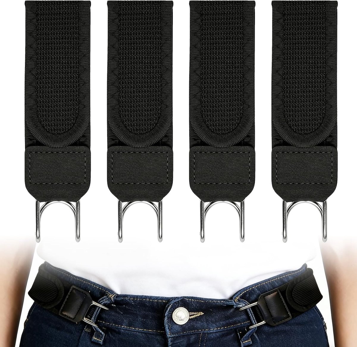 Riemen met metalen haak, gespencvrije tailleband voor jeans, broeken