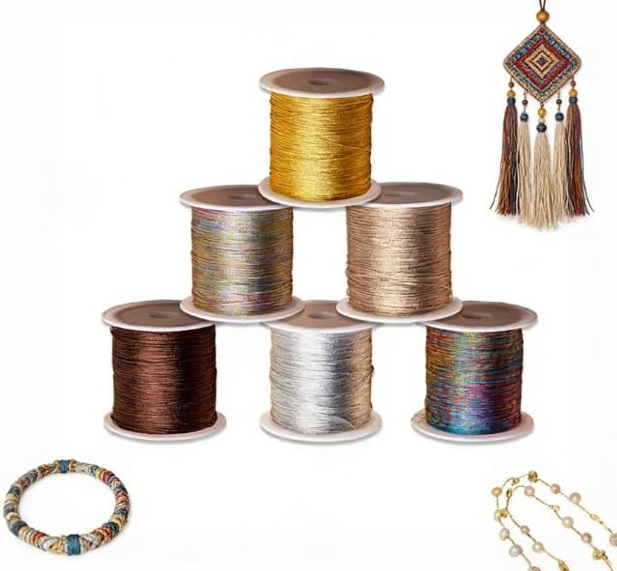6 Rollen Metallic Koord 300m 6-draads Gouddraad Zilverdraad, 0.4 mm x