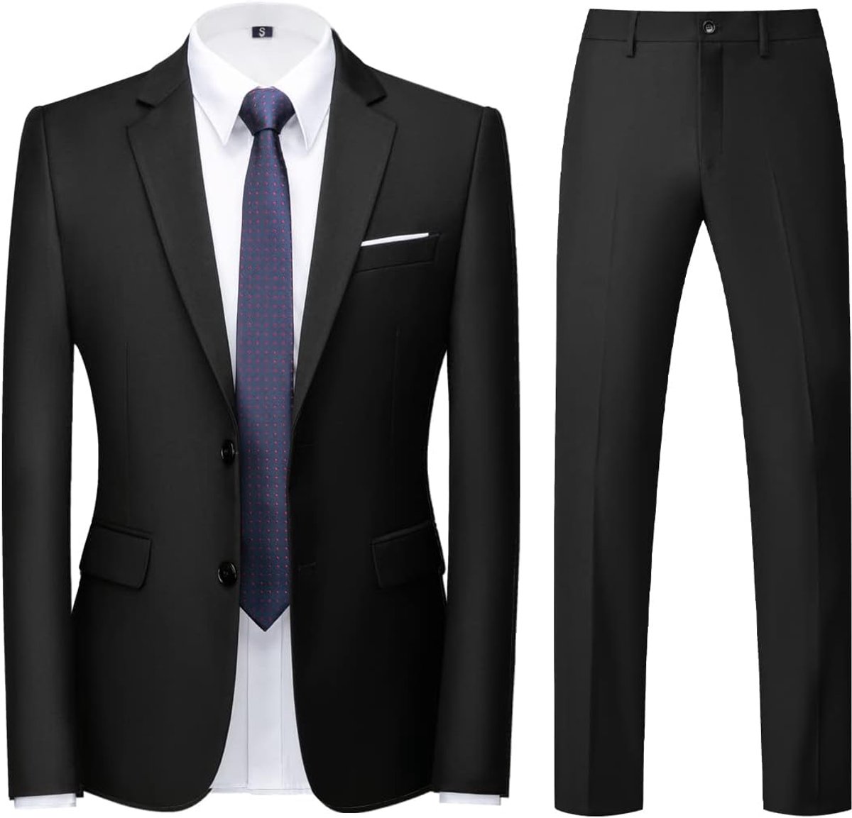 Pakken 2 Stuk Slim Fit Single Breasted Twee Knoppen Zwart Bruiloft