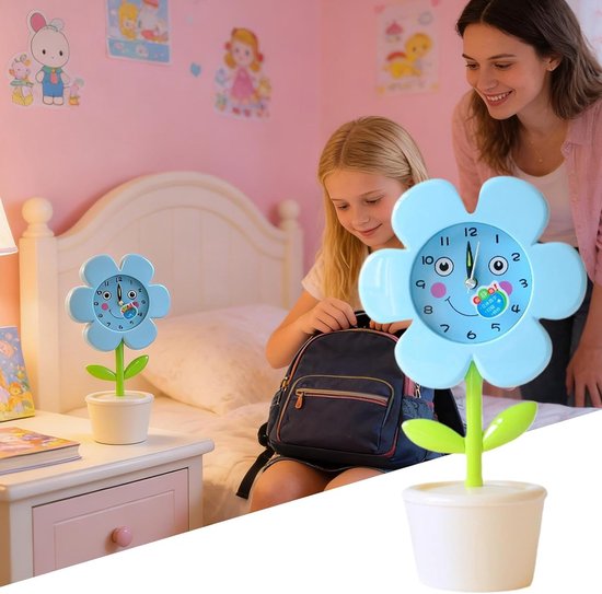 Wekker Kinderen - Bloempot Klok - Rustig Wakker Worden - Stil Uurwerk - 15W cm - Blauw — afbeelding 5