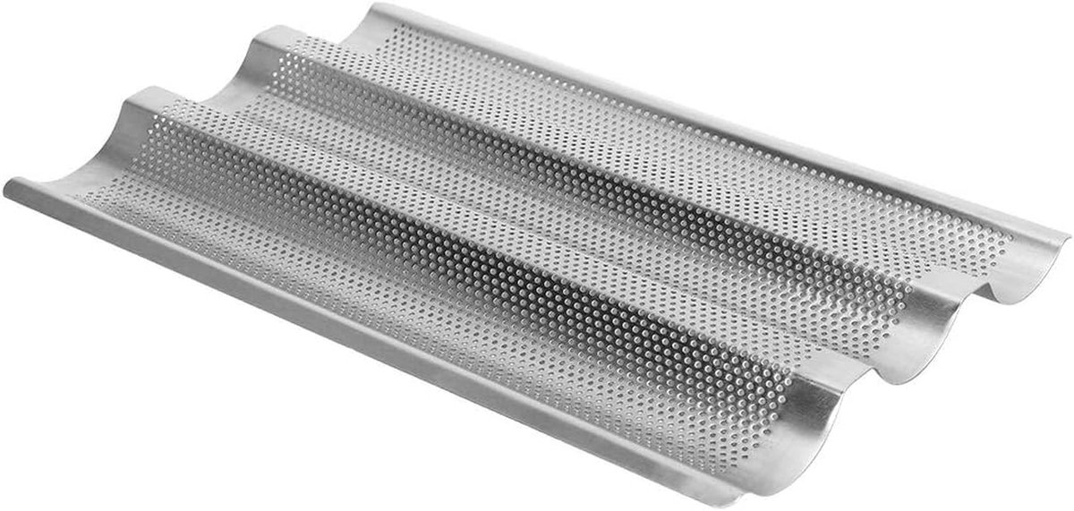 Broodvorm met anti-aanbaklaag - Bakplaat Broodbakvorm - Stokbrood maken - Geperforeerd ontwerp - 38.5 x 25 cm - Zilver