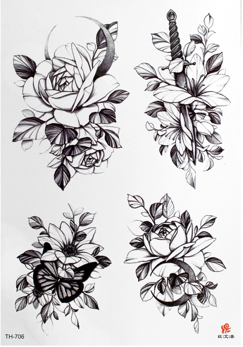 Temporary Tattoo Rozen Bloemen (A5 formaat) [Neptattoo - Tijdelijke tatoeage - Nep Fake Tattoos - Water overdraagbare festival sticker henna outfit tattoo - Glitter tattoo - Volwassenen Kinderen Jongen Meisje]
